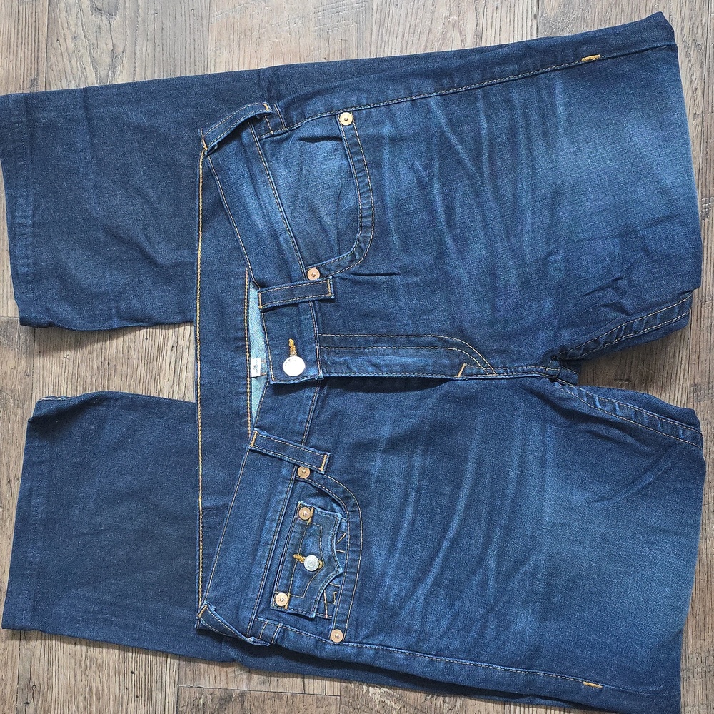 True Religion Indigo Straight Jeans with Contrast Stitching, Sz 36 - Picture 5 of 9